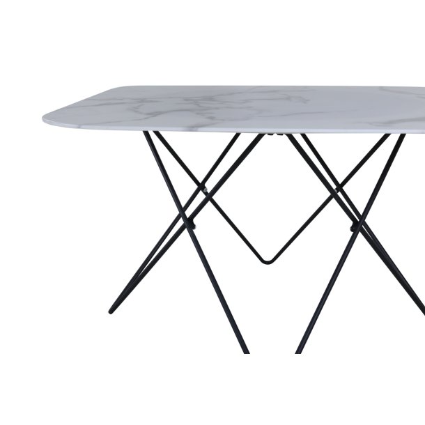 Tubas- Sofabord i hvid marmor glas og sort metal, 80 x 80 cm