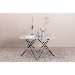 Tubas- Sofabord i gr marmor glas og sort metal, 80 x 80 cm