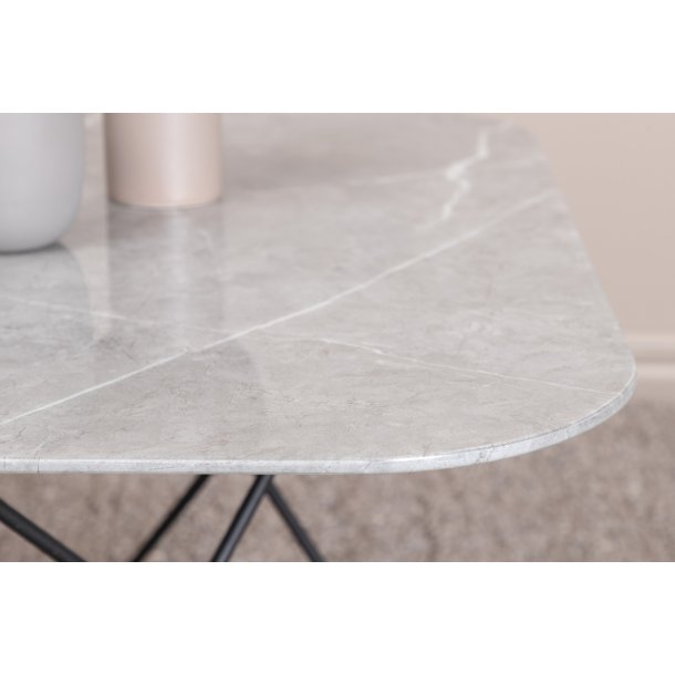 Tubas- Sofabord i gr marmor glas og sort metal, 80 x 80 cm