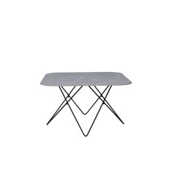 Tubas- Sofabord i gr marmor glas og sort metal, 80 x 80 cm