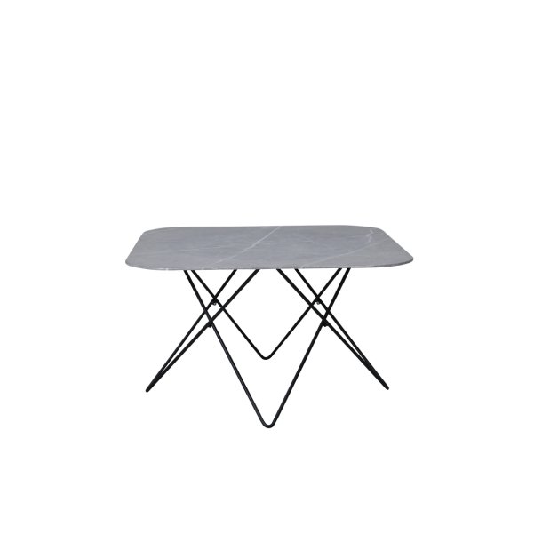 Tubas- Sofabord i gr marmor glas og sort metal, 80 x 80 cm