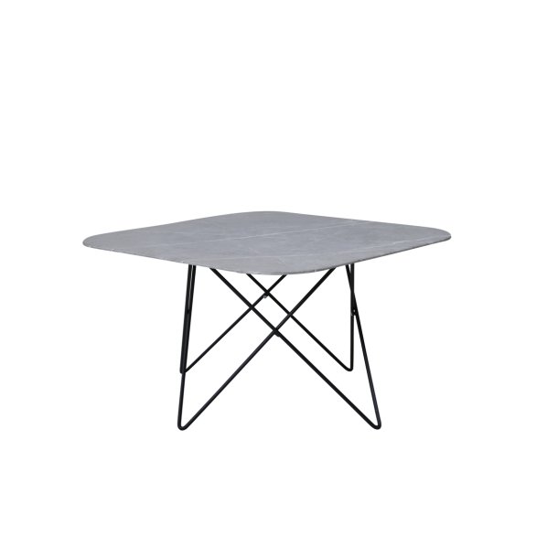 Tubas- Sofabord i gr marmor glas og sort metal, 80 x 80 cm