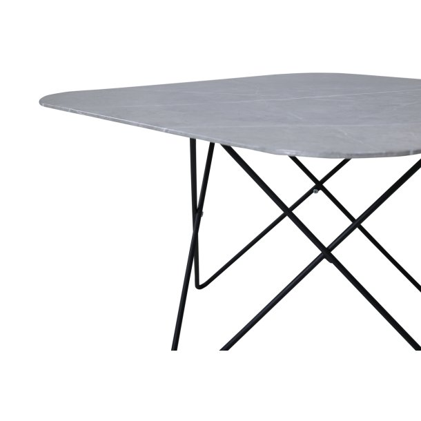 Tubas- Sofabord i gr marmor glas og sort metal, 80 x 80 cm