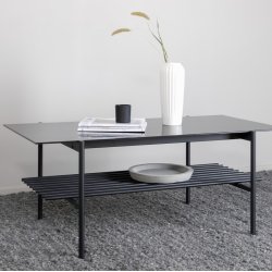 Bodia - Sofabord i marmor glas og sort metal, 60 x 120 cm.