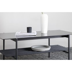 Bodia - Sofabord i marmor glas og sort metal, 60 x 120 cm.