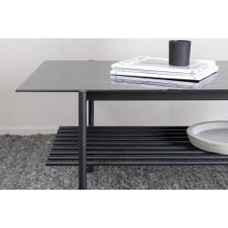 Bodia - Sofabord i marmor glas og sort metal, 60 x 120 cm.