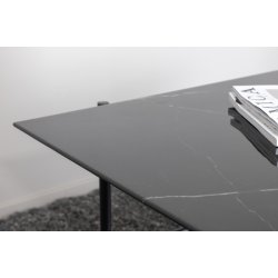 Bodia - Sofabord i marmor glas og sort metal, 60 x 120 cm.