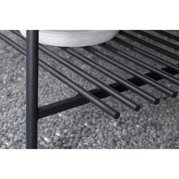 Bodia - Sofabord i marmor glas og sort metal, 60 x 120 cm.