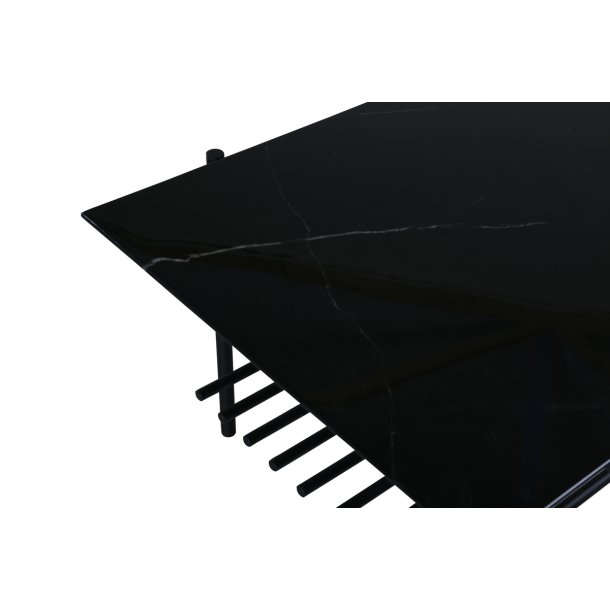 Bodia - Sofabord i marmor glas og sort metal, 60 x 120 cm.