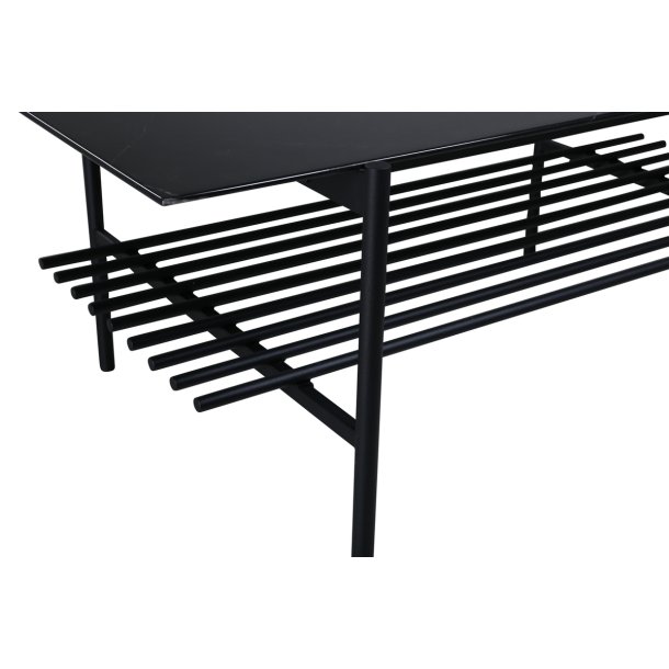 Bodia - Sofabord i marmor glas og sort metal, 60 x 120 cm.
