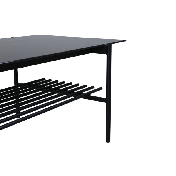Bodia - Sofabord i marmor glas og sort metal, 60 x 120 cm.