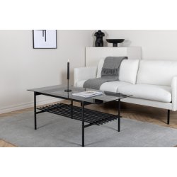 Bodia - Sofabord i rgfarvet glas og sort metal, 60 x 120 cm.