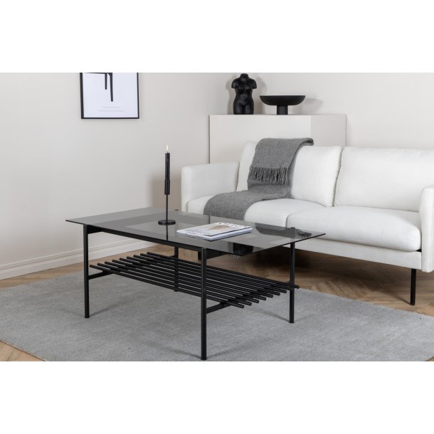 Bodia - Sofabord i rgfarvet glas og sort metal, 60 x 120 cm.