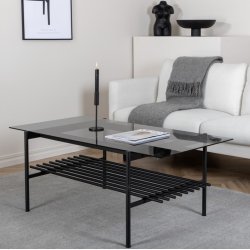 Bodia - Sofabord i rgfarvet glas og sort metal, 60 x 120 cm.