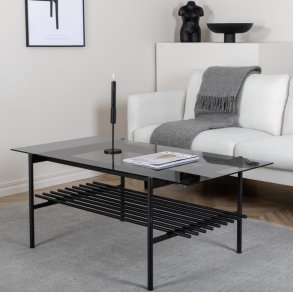 Bodia - Sofabord i rgfarvet glas og sort metal, 60 x 120 cm.