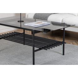 Bodia - Sofabord i rgfarvet glas og sort metal, 60 x 120 cm.