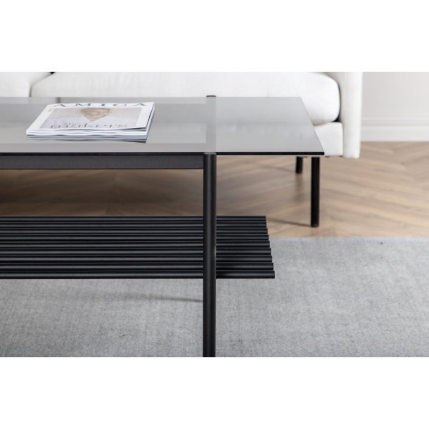 Bodia - Sofabord i rgfarvet glas og sort metal, 60 x 120 cm.