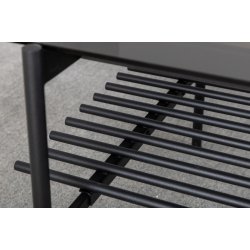 Bodia - Sofabord i rgfarvet glas og sort metal, 60 x 120 cm.