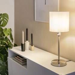 Taylor - bordlampe i stl og hvidt stof