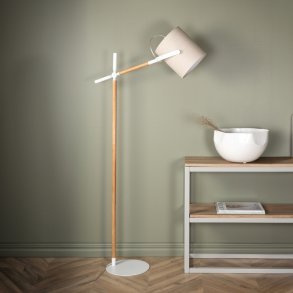 Crown - Gulvlampe med stofskrm og stel i hvidt metal