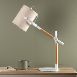 Crown - Bordlampe med stofskrm og stel i hvidt metal