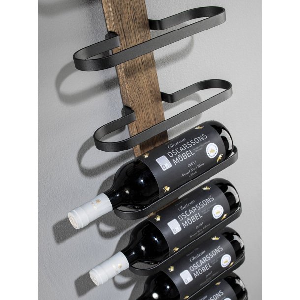 Vino - Vinreol til fem flasker i sort st�l og fem tr�sorter