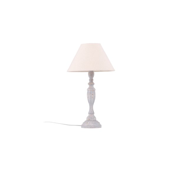 Newry- Bordlampe i beige tr og skrm af stof