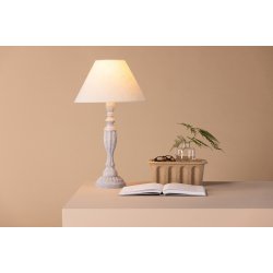 Newry- Bordlampe i beige tr og skrm af stof
