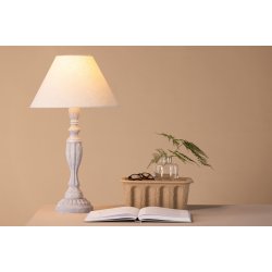 Newry- Bordlampe i beige tr og skrm af stof
