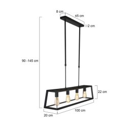 Hause -industrilampe i sort metal til 4 prer