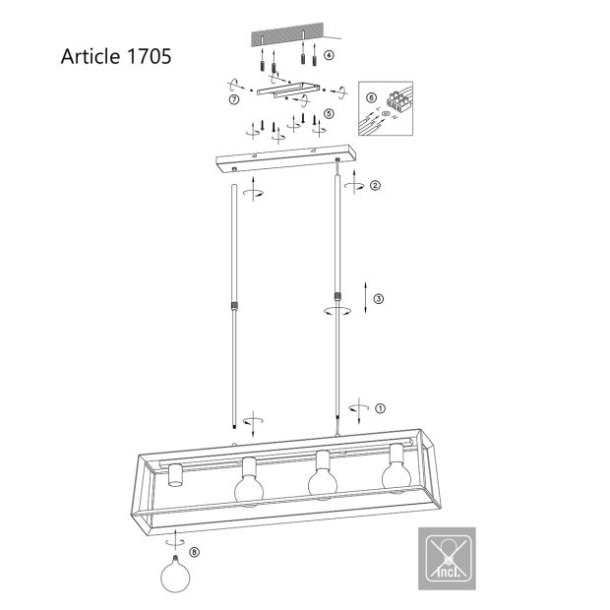 Hause -industrilampe i sort metal til 4 prer