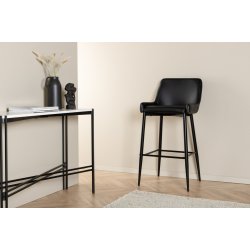 Rusty - 2 Barstole i metal og sde i sort kunstlder