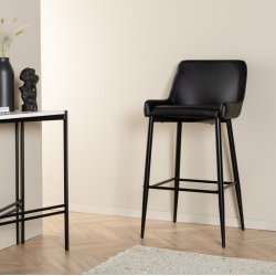 Rusty - 2 Barstole i metal og sde i sort kunstlder