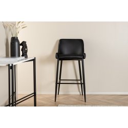 Rusty - 2 Barstole i metal og sde i sort kunstlder