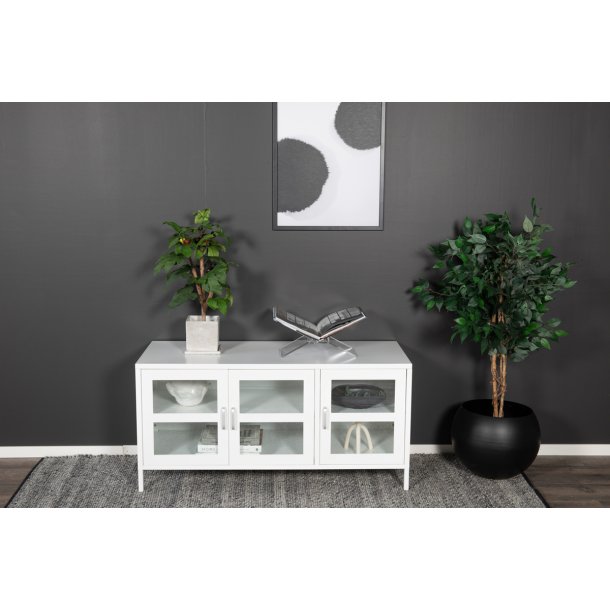 Ripon - Skab i hvidt metal med glasdre, 58 x 120 cm.