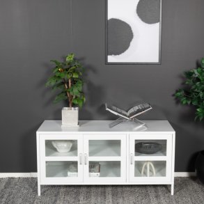 Ripon - Skab i hvidt metal med glasdøre, 58 x 120 cm.