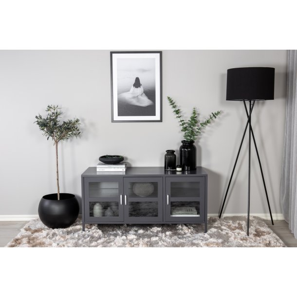 Ripon - Skab i lysegr metal med glasdre, 58 x 120 cm.