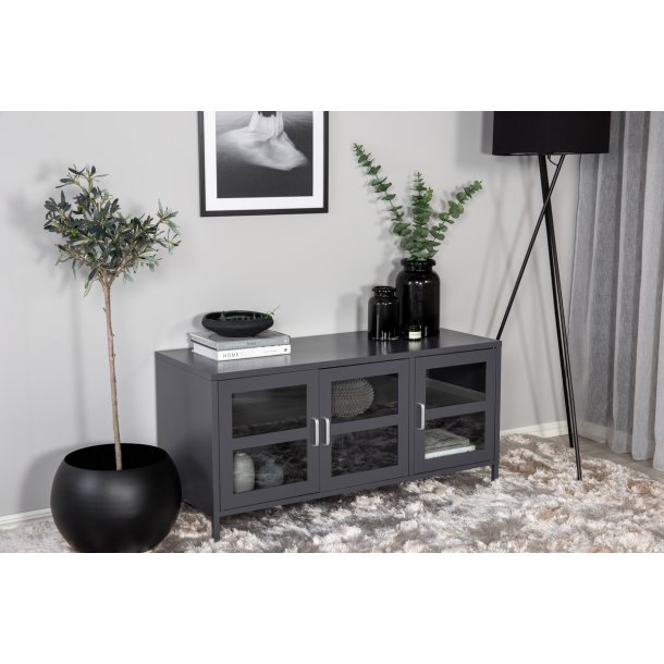 Ripon - Skab i lysegr metal med glasdre, 58 x 120 cm.