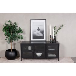 Ripon - Skab i sort metal med glasdre, 58 x 120 cm.