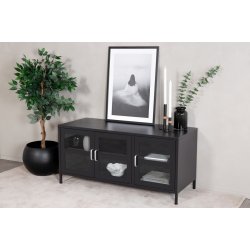 Ripon - Skab i sort metal med glasdre, 58 x 120 cm.