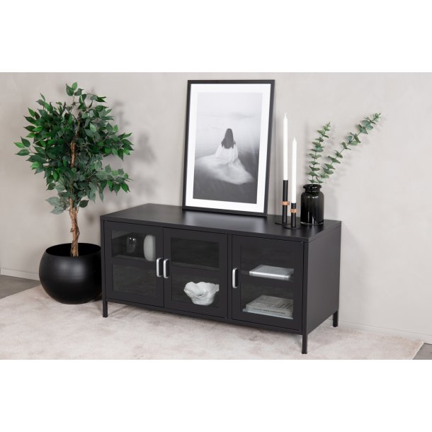 Ripon - Skab i sort metal med glasdre, 58 x 120 cm.