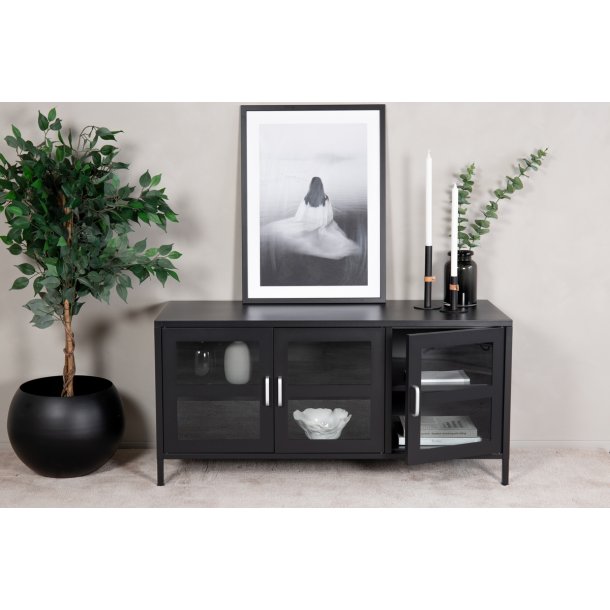 Ripon - Skab i sort metal med glasdre, 58 x 120 cm.