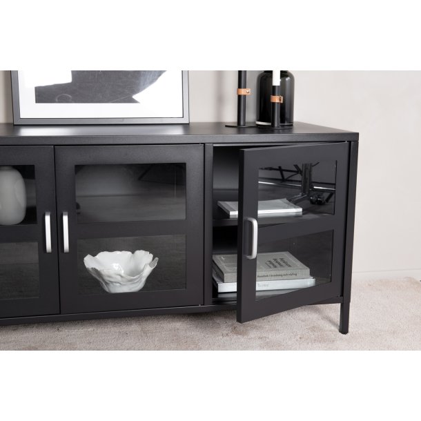 Ripon - Skab i sort metal med glasdre, 58 x 120 cm.