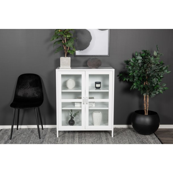 Ripon - Skab i hvidt metal med glasdre, 80 x 97 cm.