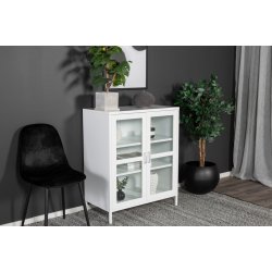 Ripon - Skab i hvidt metal med glasdre, 80 x 97 cm.