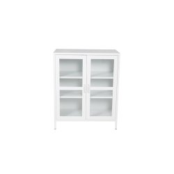 Ripon - Skab i hvidt metal med glasdre, 80 x 97 cm.