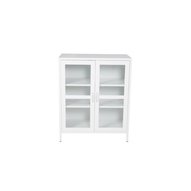 Ripon - Skab i hvidt metal med glasdre, 80 x 97 cm.