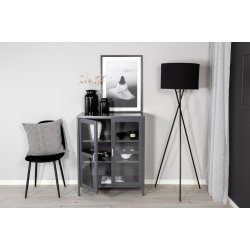 Ripon - Skab i lysegr metal med glasdre, 80 x 97 cm.