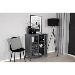 Ripon - Skab i lysegr metal med glasdre, 80 x 97 cm.
