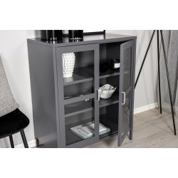 Ripon - Skab i lysegr metal med glasdre, 80 x 97 cm.